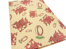 Load image into Gallery viewer, Welsh Dragons and Rugby - Recycled Kraft Wrapping Paper