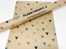 Load image into Gallery viewer, Multi-Coloured Hearts Recycled Kraft Wrapping Paper