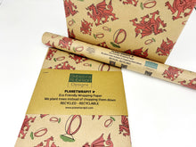 Load image into Gallery viewer, Welsh Dragons and Rugby - Recycled Kraft Wrapping Paper
