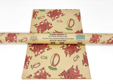 Load image into Gallery viewer, Welsh Dragons and Rugby - Recycled Kraft Wrapping Paper