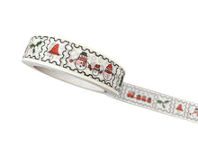 Load image into Gallery viewer, Christmas Paper tape featuring a snowman, holly, a train and other christmas motifs. On a white paper kraft tape.