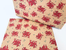 Load image into Gallery viewer, Christmas Welsh Dragon and Holly Gift Wrap - Recycled Kraft Wrapping Paper