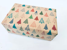 Load image into Gallery viewer, Colourful Christmas Trees Gift Wrap - Recycled Kraft Wrapping Paper
