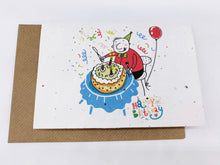 Load image into Gallery viewer, Plantable Greetings Seed Card - Person Eating Birthday Cake
