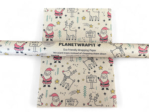 Christmas Rudolph and Santa Gift Wrap - Recycled Kraft Wrapping Paper