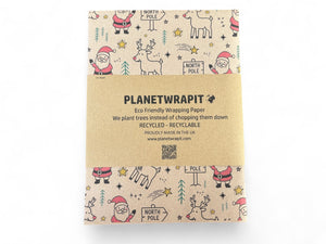 Christmas Rudolph and Santa Gift Wrap - Recycled Kraft Wrapping Paper