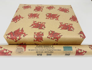 NEW Welsh Dragons - Recycled Kraft Wrapping Paper