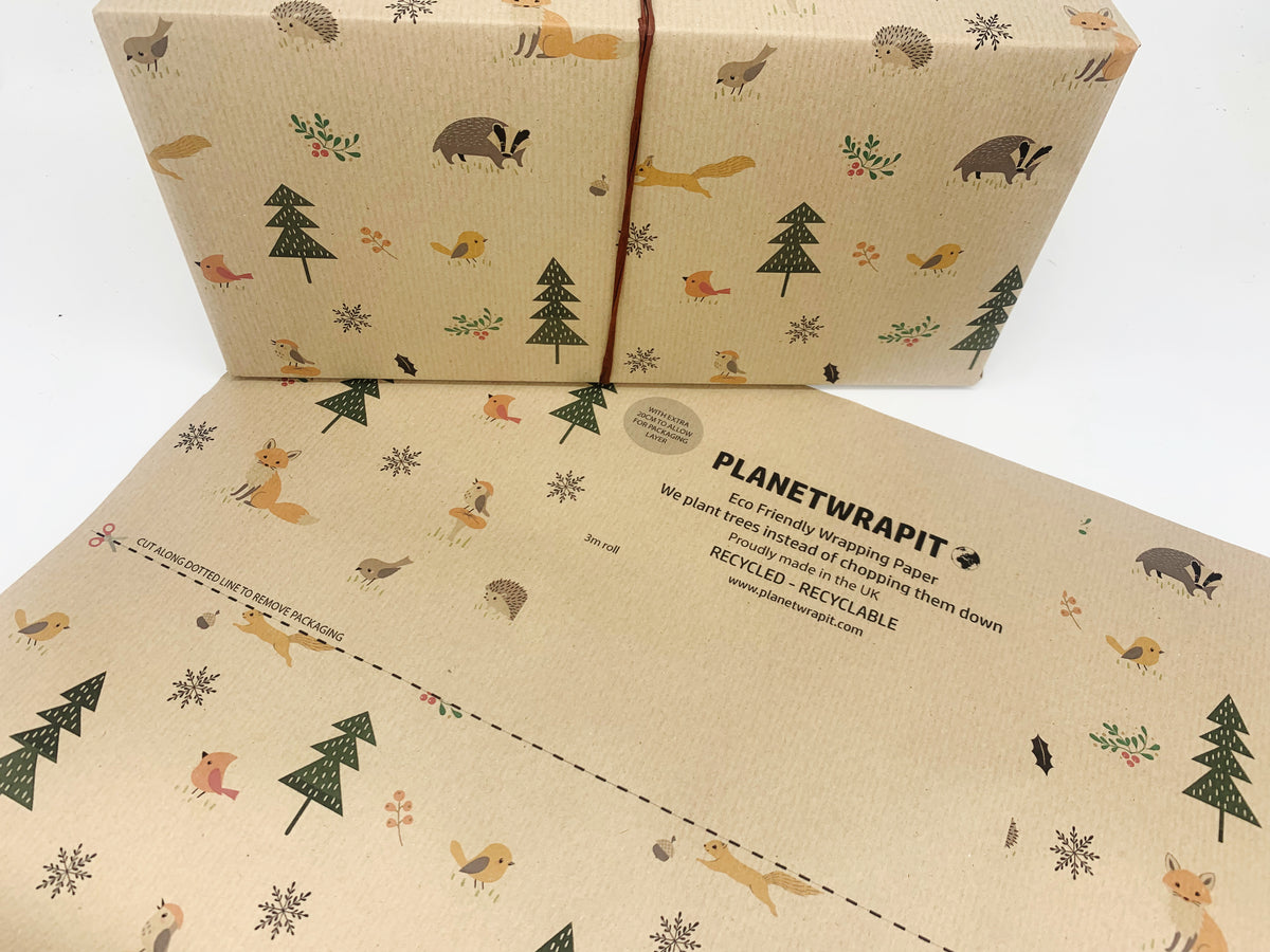 Christmas Woodland Gift Wrap Recycled Kraft Wrapping Paper – planetwrapit