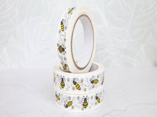 Load image into Gallery viewer, Bees and flower White (24mm x 50m) - Biodegradable Parcel Tape
