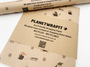 Christmas Penguins Gift Wrap - Recycled Kraft Wrapping Paper