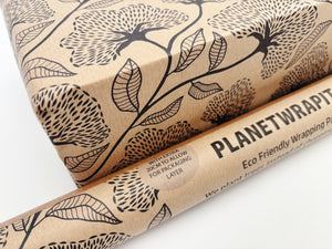 Black Floral - Recycled Kraft Wrapping Paper