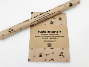 Christmas Penguins Gift Wrap - Recycled Kraft Wrapping Paper
