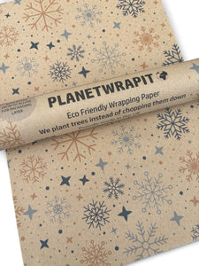 Christmas Snowflake Gift Wrap - Recycled Kraft Wrapping Paper