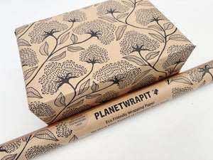 Black Floral - Recycled Kraft Wrapping Paper