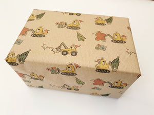 Christmas Diggers Gift Wrap - Recycled Kraft Wrapping Paper