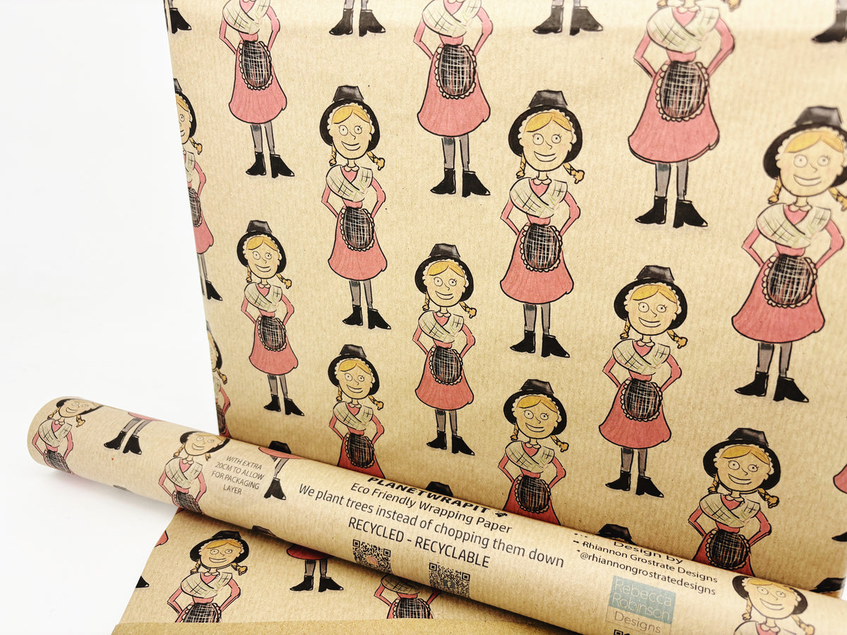 Welsh Lady Recycled Kraft Wrapping Paper | Eco friendly Gift Wrap ...