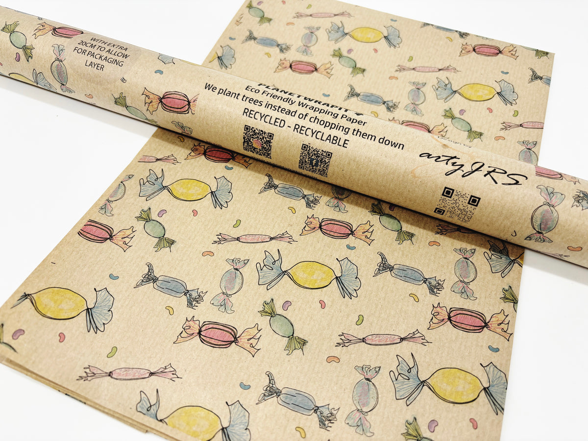 Sweets Recycled Kraft Wrapping Paper | Eco friendly Gift Wrap ...