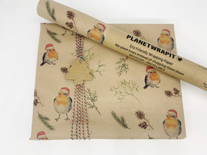 Christmas Robins Gift Wrap - Recycled Kraft Wrapping Paper