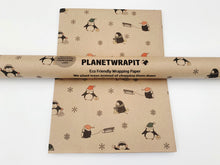 Load image into Gallery viewer, Christmas Penguins Gift Wrap - Recycled Kraft Wrapping Paper

