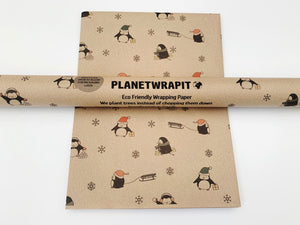 Christmas Penguins Gift Wrap - Recycled Kraft Wrapping Paper