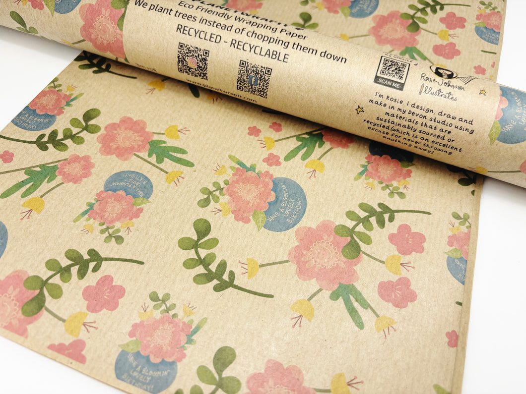 Bloomin' Lovely Birthday - Recycled Kraft Wrapping Paper