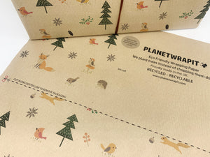 Christmas Woodland Friends Gift Wrap - Recycled Kraft Wrapping Paper
