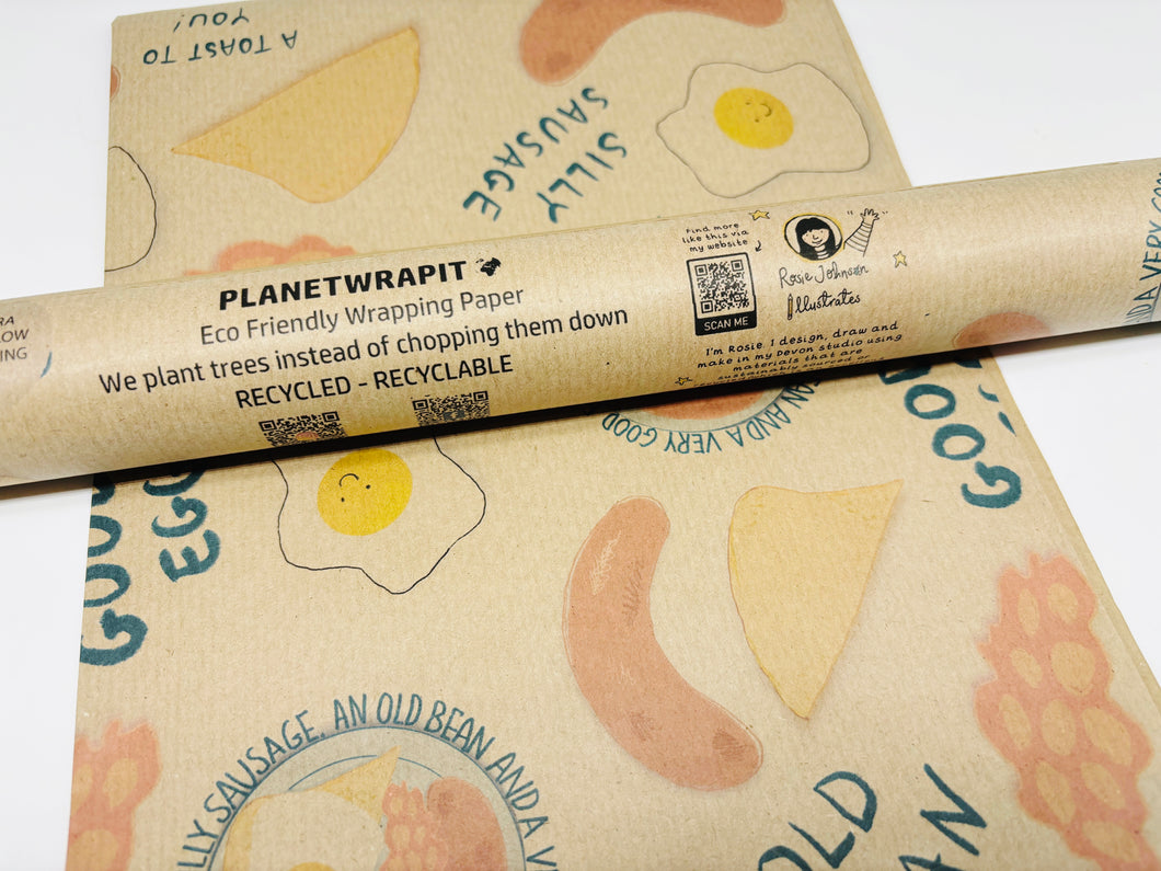 Good Egg and Silly Sausage- Recycled Kraft Wrapping Paper