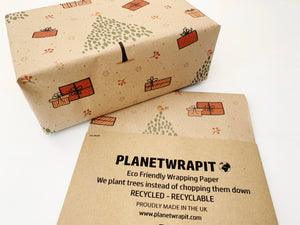 Christmas Trees and Presents Gift Wrap - Recycled Kraft Wrapping Paper