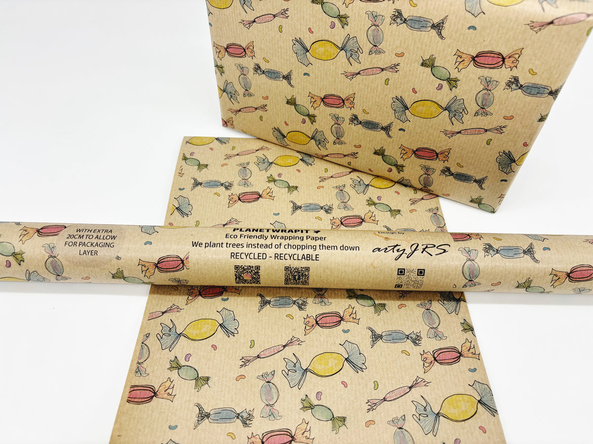 Sweets Recycled Kraft Wrapping Paper | Eco friendly Gift Wrap ...