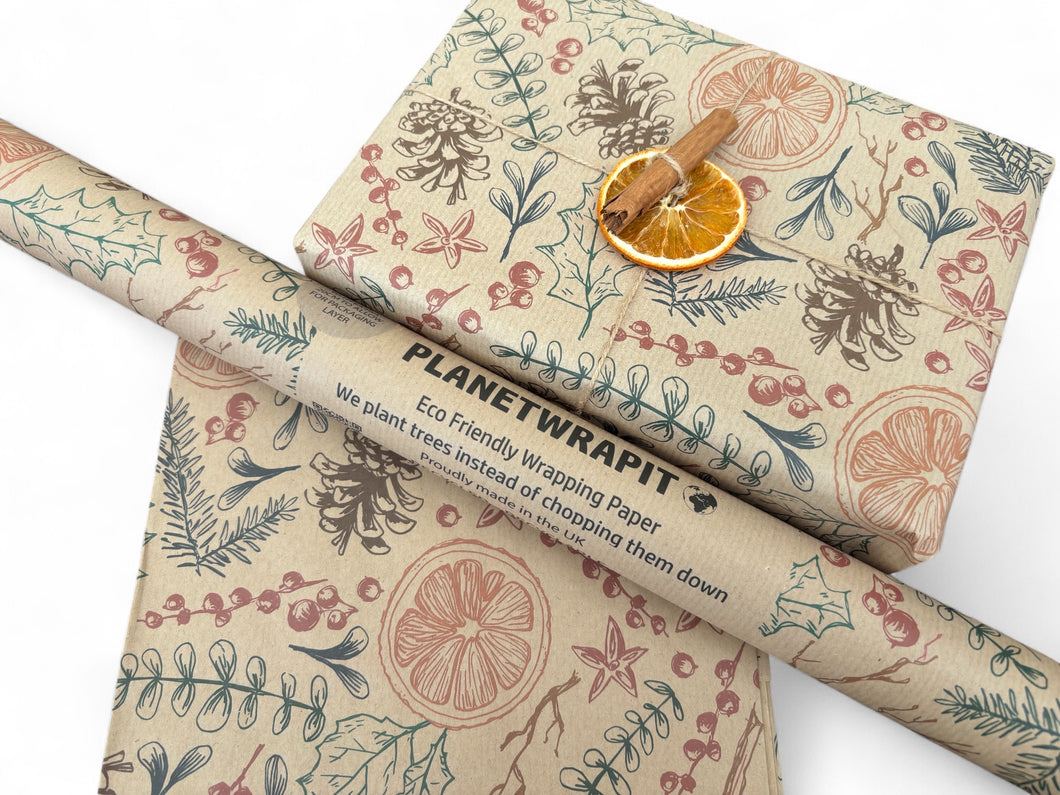 Christmas Dried Oranges Gift Wrap - Recycled Kraft Wrapping Paper