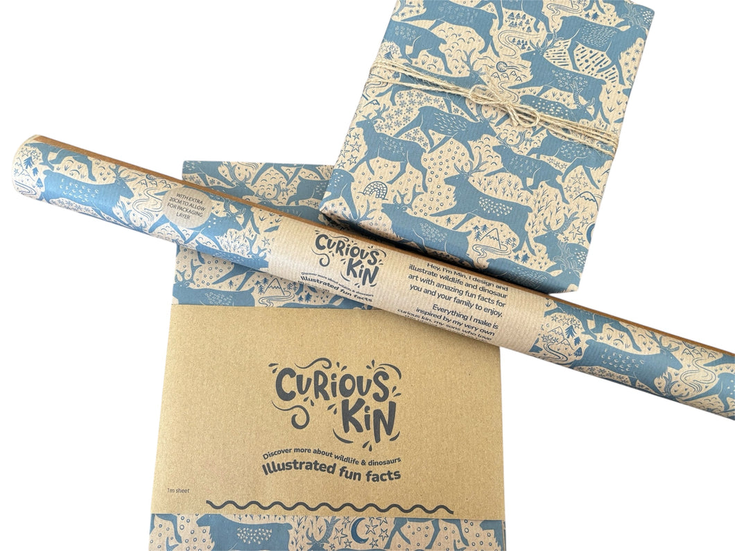 Christmas Reindeer Recycled Kraft Wrapping Paper