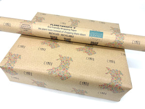 NEW Floral Map of Wales - Recycled Kraft Wrapping Paper