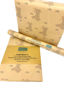 Floral Map of Wales - Recycled Kraft Wrapping Paper