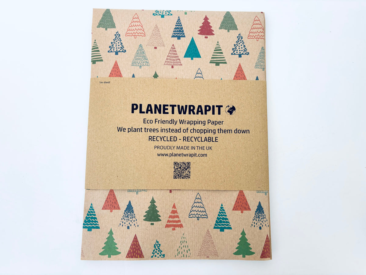 Colourful Christmas Trees Gift Wrap | Recycled Kraft Wrapping Paper ...