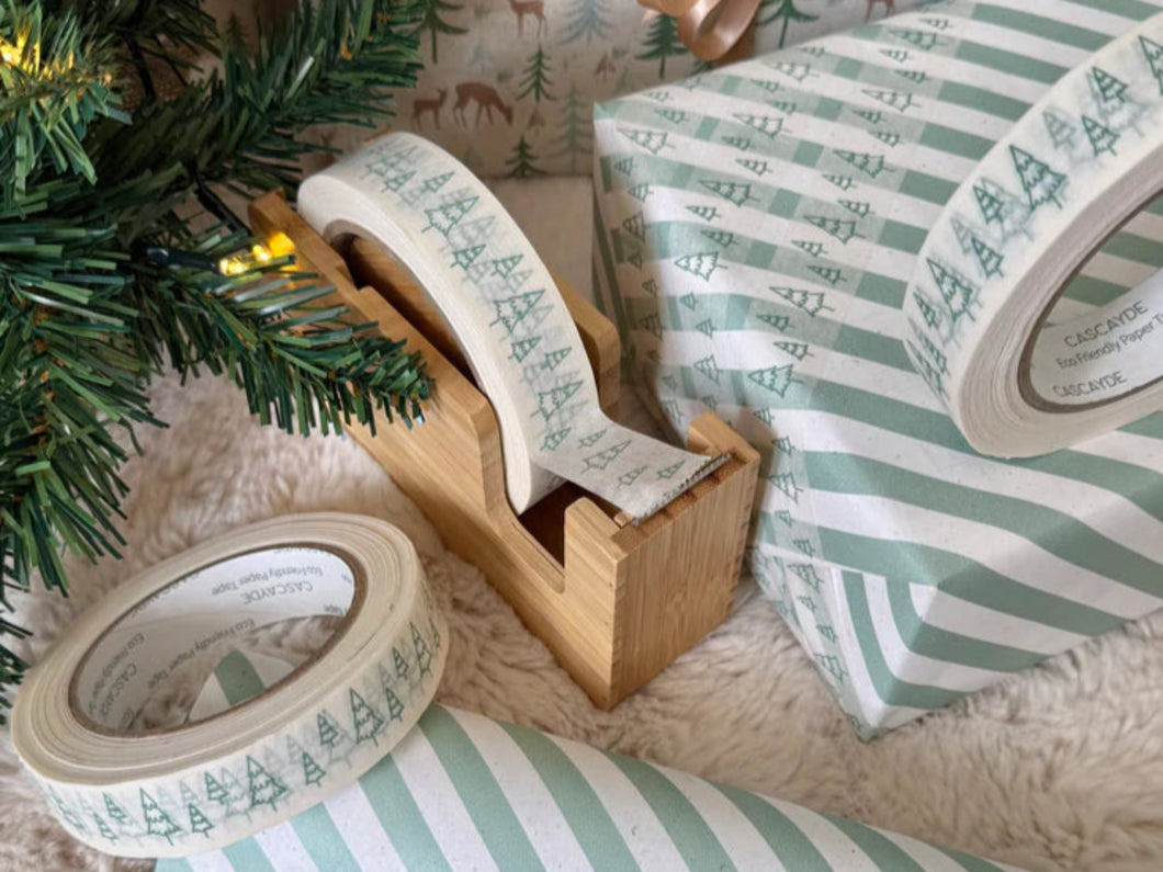 White Green Fir Trees Tape (24mm x 50m) - Biodegradable Parcel Tape