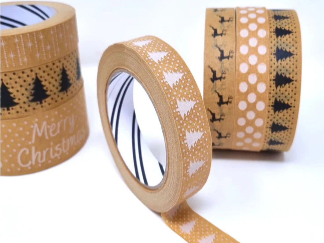 White Snowy Christmas Tree Tape (24mm x 50m) - Biodegradable Parcel Tape
