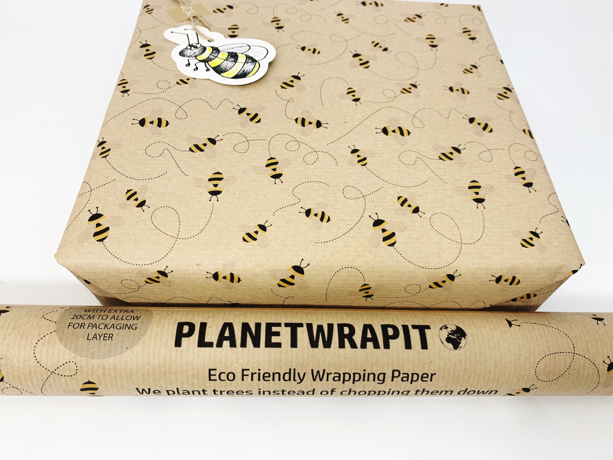 Kraft Navy Bee Print Wrapping Paper 4m