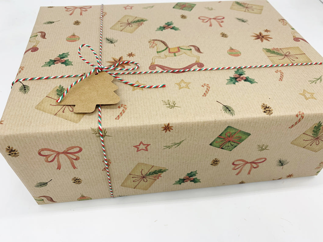 Christmas Nostalgia Gift Wrap - Recycled Kraft Wrapping Paper