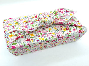 Furoshiki Mini Reusable Fabric Gift Wrap  - Wild flowers, Pink