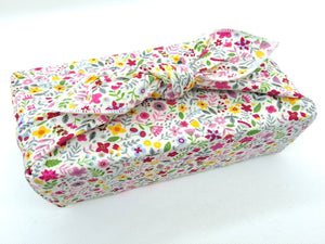 Furoshiki Small Reusable Fabric Gift Wrap  - Wild flowers, Pink