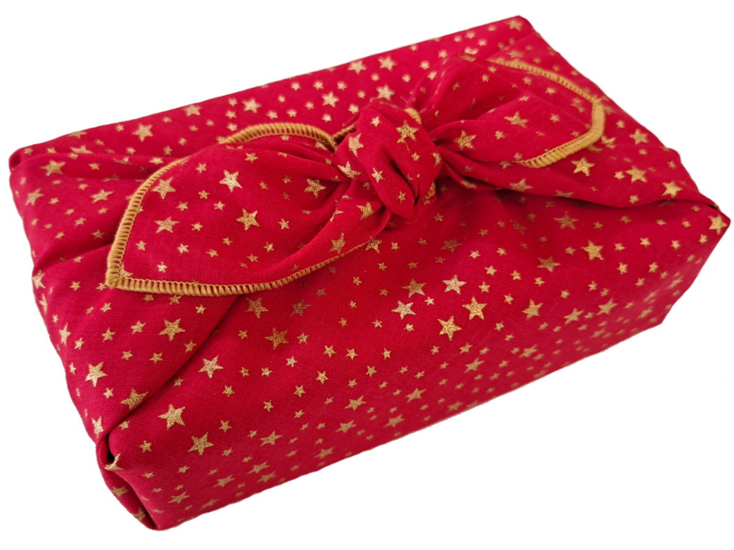 Furoshiki Mini Reusable Fabric Gift Wrap - Classic Stars, Red