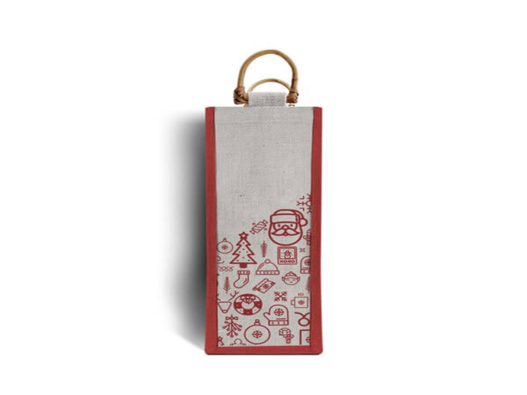 Reusable Christmas Bottle Bag - Natural Jute