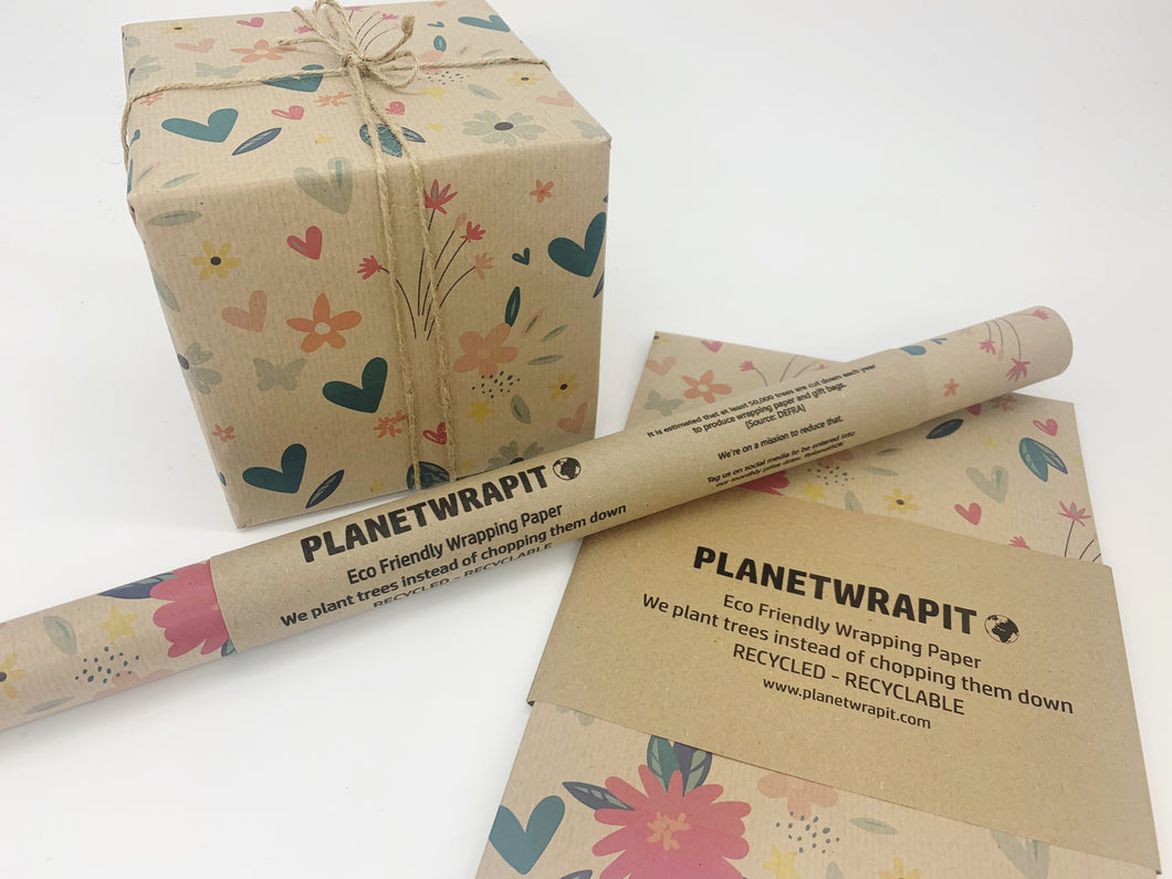 In Bloom Flower Print - Recycled Kraft Wrapping Paper