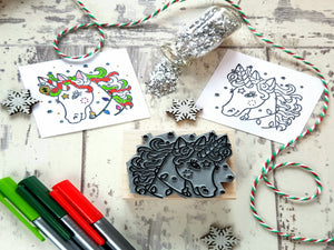 Christmas Unicorn Rubber Stamp