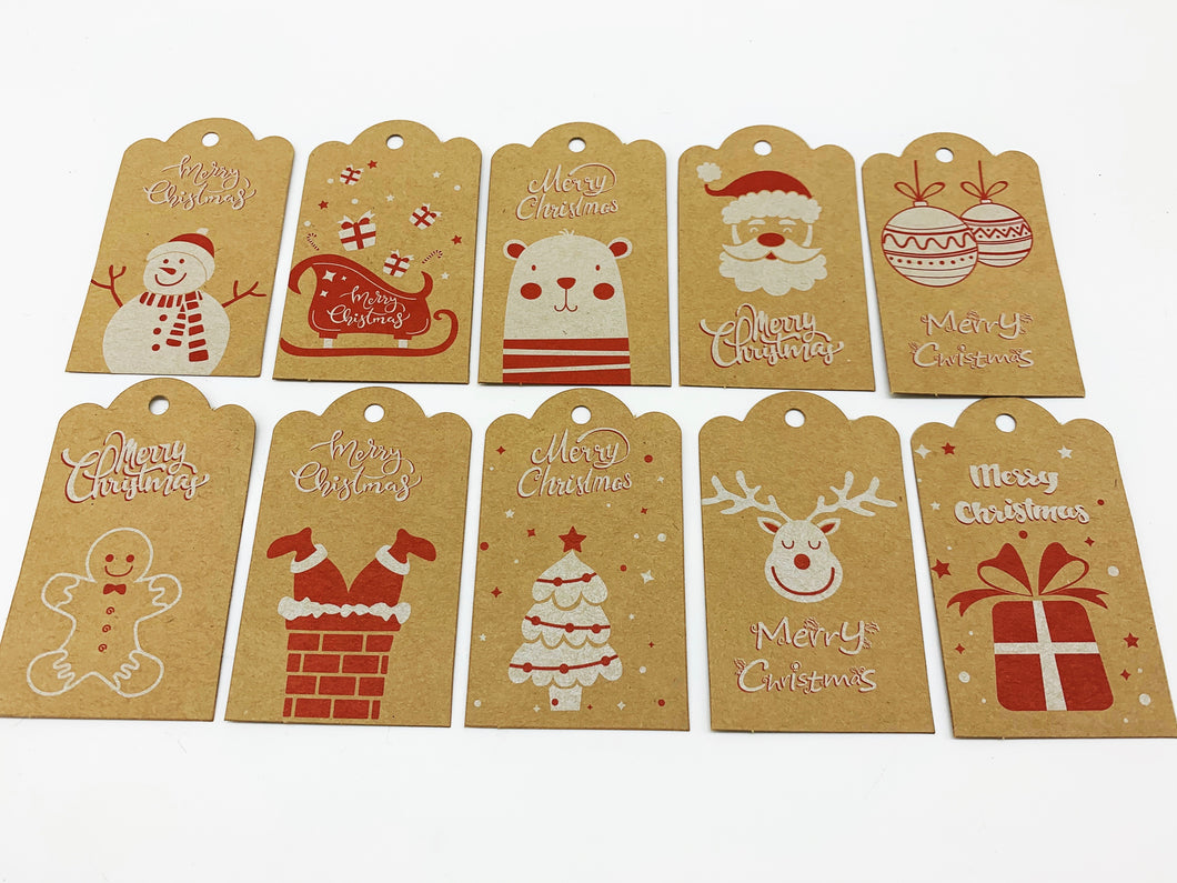 Festive Kraft Gift Tags - Pack of 10 (Mixed)