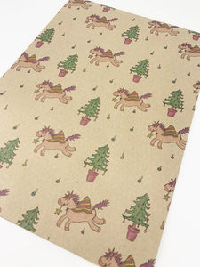 Christmas Unicorn Gift Wrap - Recycled Kraft Wrapping Paper