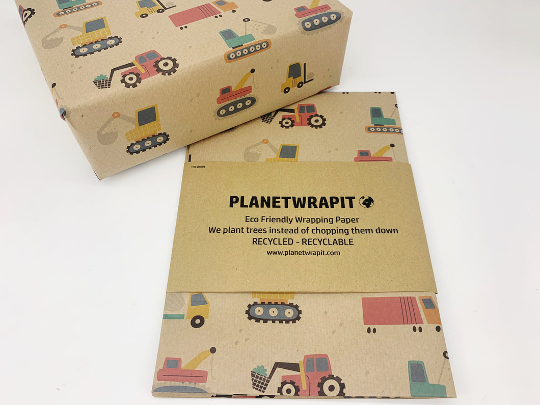 Diggers and Tractors - Recycled Kraft Wrapping Paper
