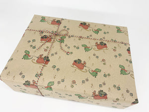 Christmas Dinosaur Gift Wrap - Recycled Kraft Wrapping Paper