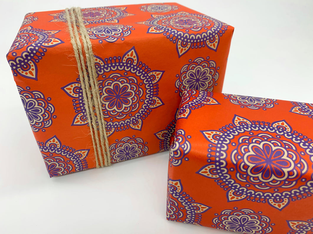 Luxury Handmade Lotka Wrapping Paper - Orange Lotus