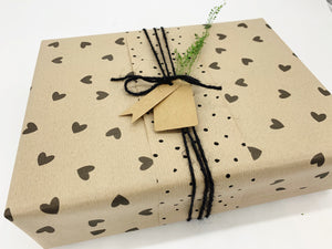 Retro Black Hearts - Recycled Kraft Wrapping Paper